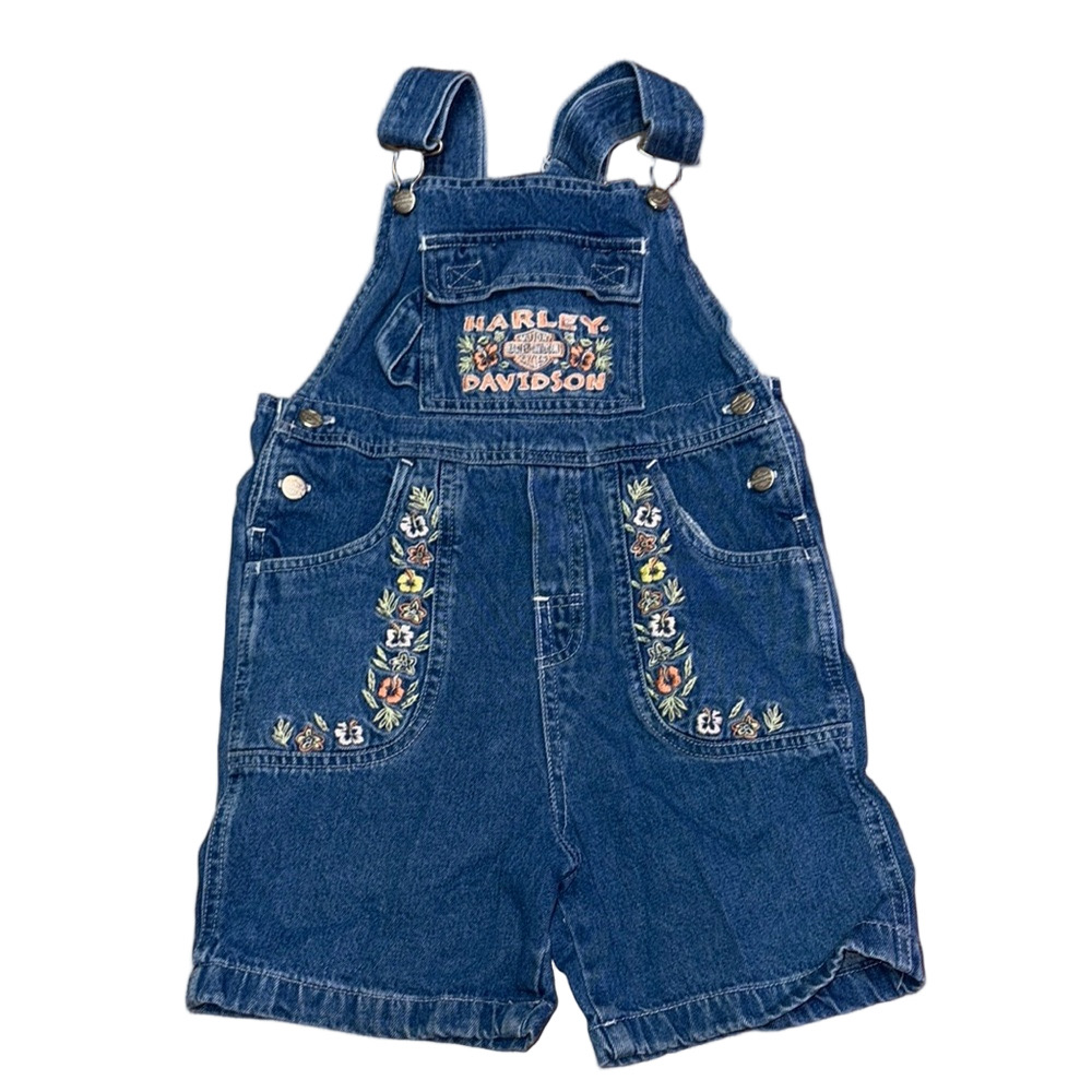 Harley-Davidson Girls 6X Blue Denim Shortalls Embroidered Logo Overalls